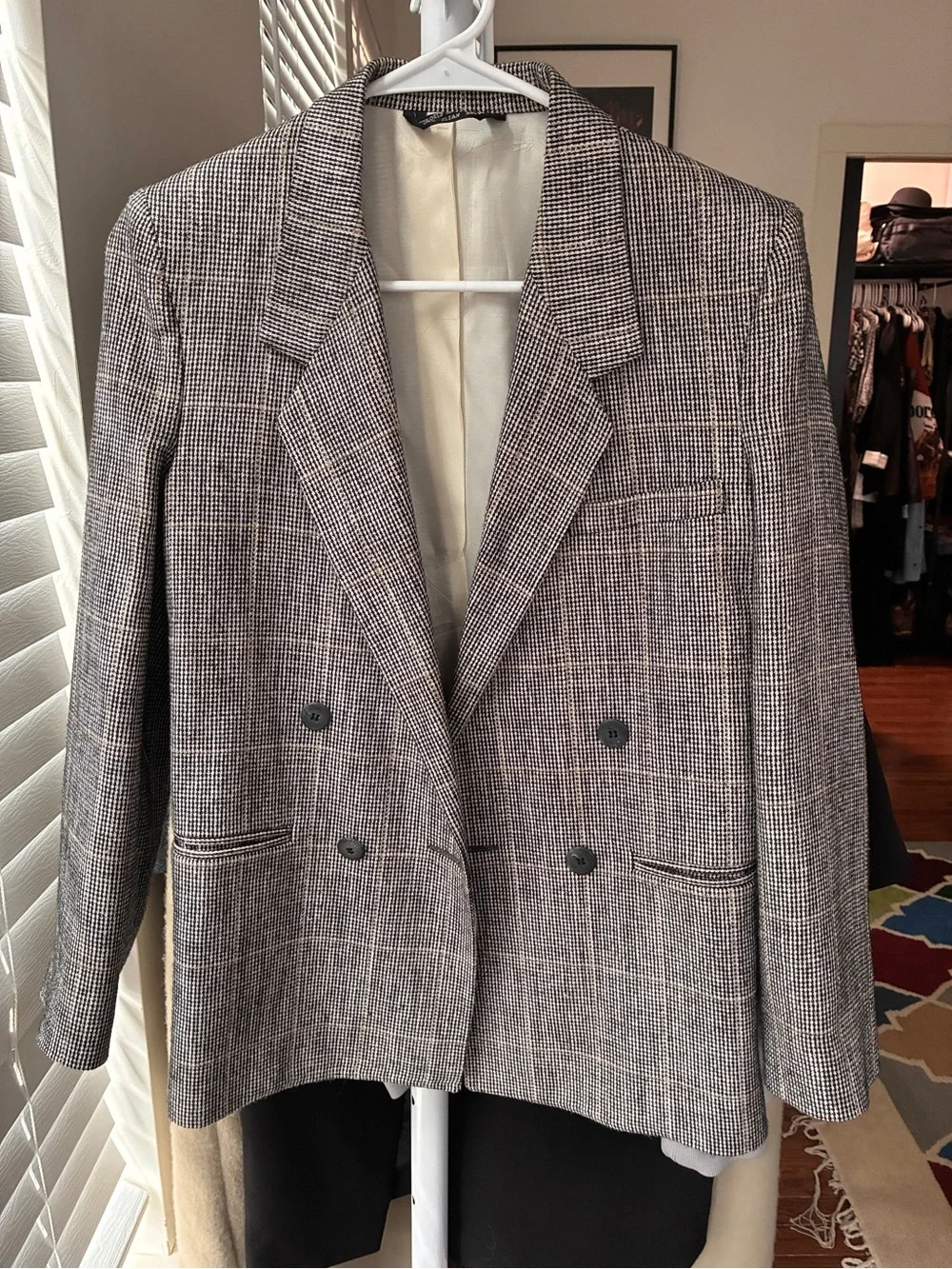 Dior Vintage Black and Gray Glen Plaid Double-Breasted Blazer